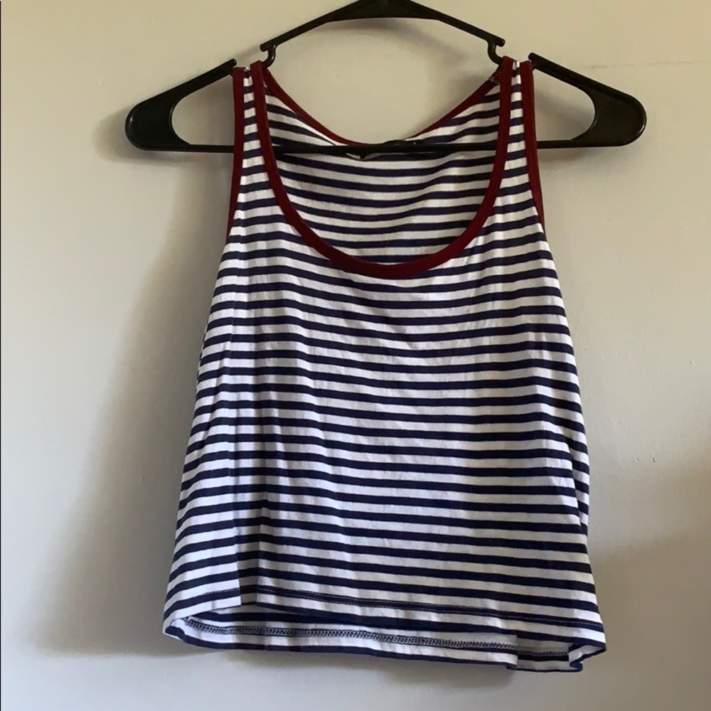 Bershka Navy and White Striped Crop Top